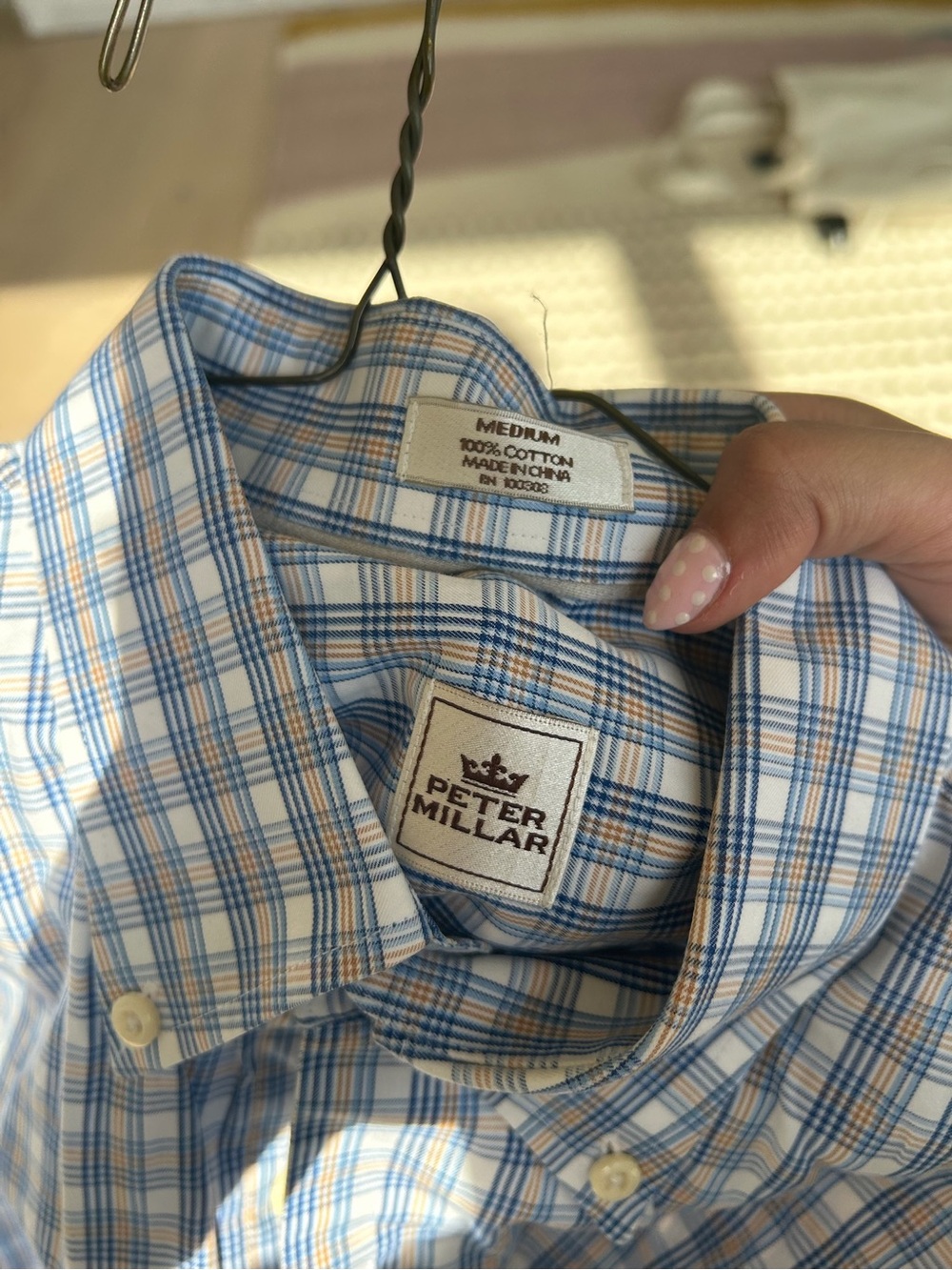 Peter Millar Blue & Tan Plaid Cotton Button-Down Shirt